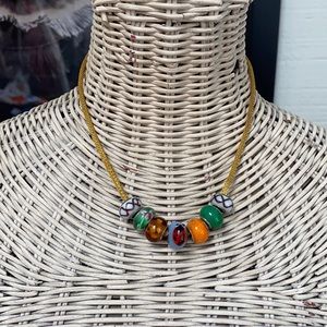 Older glass charm bead lady bug necklace